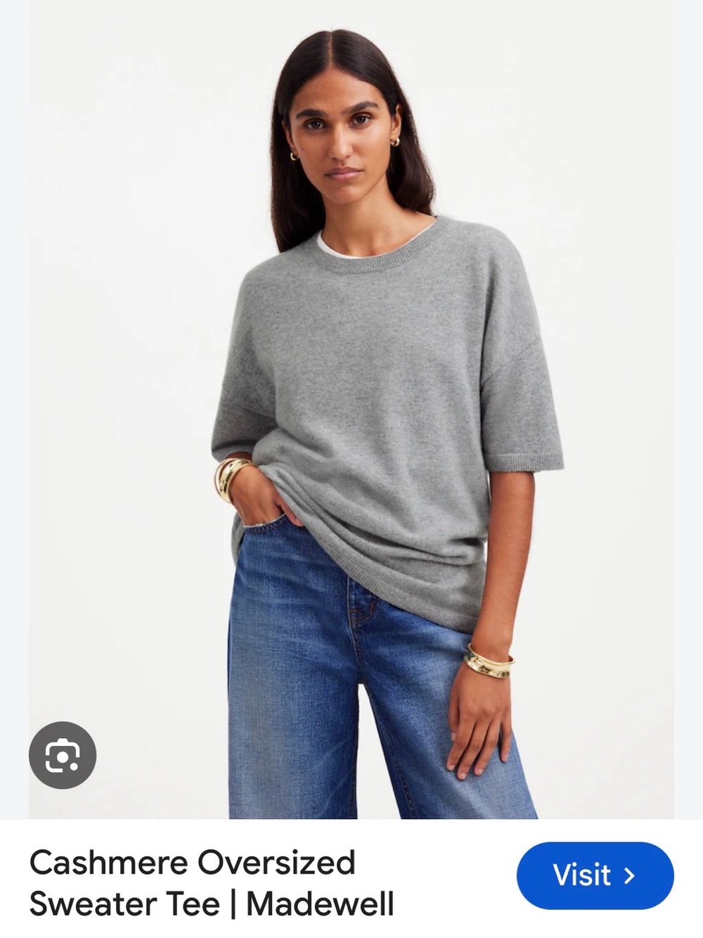 Madewell 100% Oversized Cashmere Heather Gray Short-Sleeve Tee